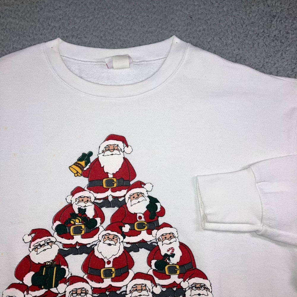 VTG Holiday Time Christmas Sweatshirt White XL 90s Santa Tree Ho Ho Ho Graphic